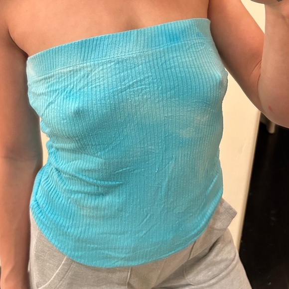 Double Zero Turquoise Ribbed Tube Top Size Large - Picture 2 of 6